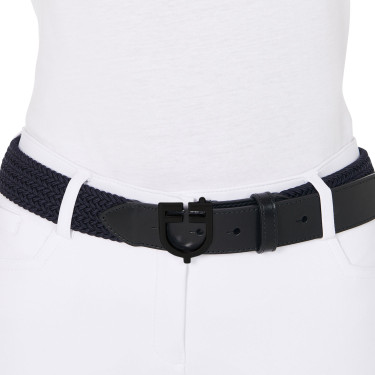 Elastische Equestro-riem met zwarte logogesp Marine Marineblauw