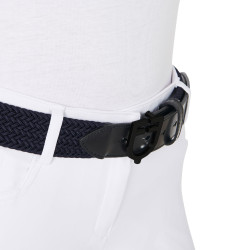 Elastische Equestro-riem met zwarte logogesp Marine Marineblauw