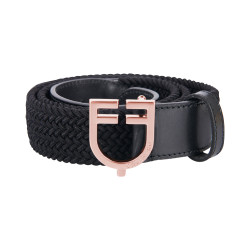 Equestro leren elastische riem met roségoudkleurige gesp en logo Zwart