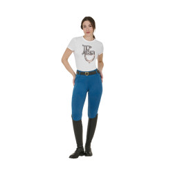 Dameslegging Equestro met hoge taille en riemlussen Koraalblauw