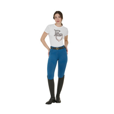 Dameslegging Equestro met hoge taille en riemlussen Koraalblauw