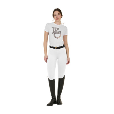 Dameslegging Equestro met hoge taille en riemlussen Wit Dameslegging Equestro met hoge taille en riemlussen Wit
