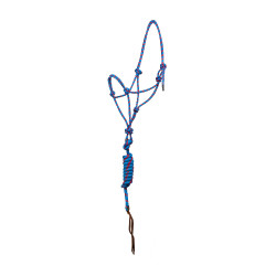 Pool’s koordhalster met knoop, met leadrope Lichtblauw / rood