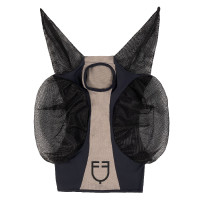 Tweekleurig Equestro vliegenmasker van mesh Antraciet / grijze flanelle