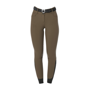 Dames rijbroek Equestro met kniestGrip hoge taille Walnoot Bruin