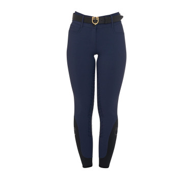 Dames rijbroek Equestro met kniest grip, hoge taille, gevoerd met fleece Marineblazer Marineblauw