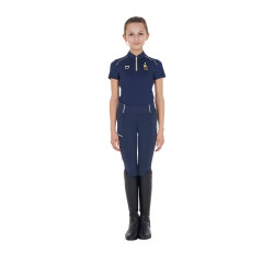 Uniseks kindertrainingspolo Equestro x FISE met korte mouwen Marineblazer Marineblauw