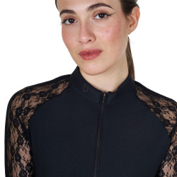 Dames trainingspolo Equestro met lange mouwen en kant Zwart