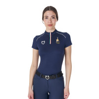 Dames trainingspolo Equestro x FISE met rits Italiaanse vlag korte mouwen Marineblazer Marineblauw