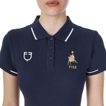 Dames trainingspolo Equestro x FISE met drie knopen, korte mouwen Marineblazer Marineblauw Dames trainingspolo Equestro x FISE met drie knopen, korte mouwen Marineblazer Marineblauw