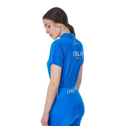 Dames trainingspolo Equestro x FISE met drie knopen, korte mouwen Blauw van Savoye