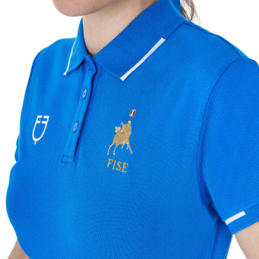 Dames trainingspolo Equestro x FISE met drie knopen, korte mouwen Blauw van Savoye