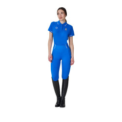 Dames trainingspolo Equestro x FISE met drie knopen, korte mouwen Blauw van Savoye