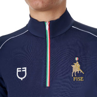 Heren trainingspolo Equestro x FISE met rits, Italiaanse vlag, korte mouwen Marineblazer Marineblauw