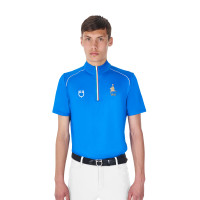 Heren trainingspolo Equestro x FISE met rits, Italiaanse vlag, korte mouwen Blauw van Savoye