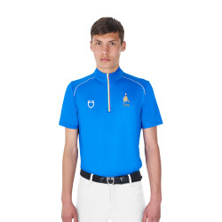 Heren trainingspolo Equestro x FISE met rits, Italiaanse vlag, korte mouwen Blauw van Savoye