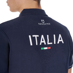 Heren trainingspolo Equestro x FISE met drie knopen en korte mouwen Marineblazer Marineblauw