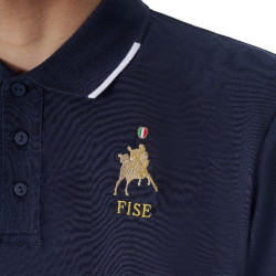 Heren trainingspolo Equestro x FISE met drie knopen en korte mouwen Marineblazer Marineblauw
