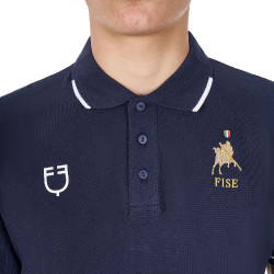 Heren trainingspolo Equestro x FISE met drie knopen en korte mouwen Marineblazer Marineblauw