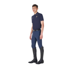 Heren trainingspolo Equestro x FISE met drie knopen en korte mouwen Marineblazer Marineblauw