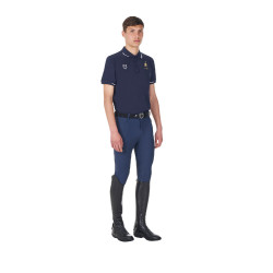 Heren trainingspolo Equestro x FISE met drie knopen en korte mouwen Marineblazer Marineblauw