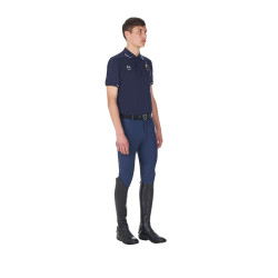 Heren trainingspolo Equestro x FISE met drie knopen en korte mouwen Marineblazer Marineblauw