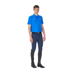 Heren trainingspolo Equestro x FISE met drie knopen en korte mouwen Blauw van Savoye Heren trainingspolo Equestro x FISE met drie knopen en korte mouwen Blauw van Savoye