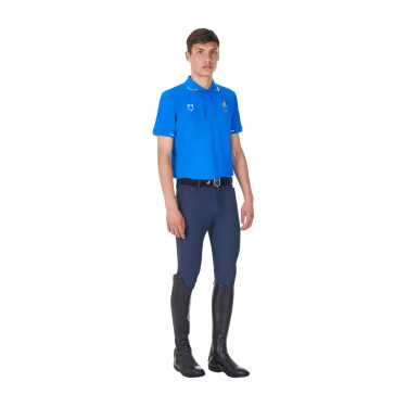 Heren trainingspolo Equestro x FISE met drie knopen en korte mouwen Blauw van Savoye Heren trainingspolo Equestro x FISE met drie knopen en korte mouwen Blauw van Savoye