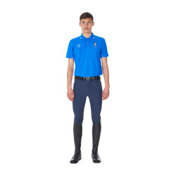 Heren trainingspolo Equestro x FISE met drie knopen en korte mouwen Blauw van Savoye Heren trainingspolo Equestro x FISE met drie knopen en korte mouwen Blauw van Savoye