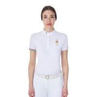 Wedstrijdpolo Equestro x FISE dames slim fit met korte mouwen Wit