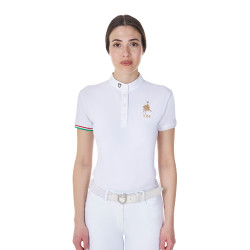 Wedstrijdpolo Equestro x FISE dames slim fit met korte mouwen Wit