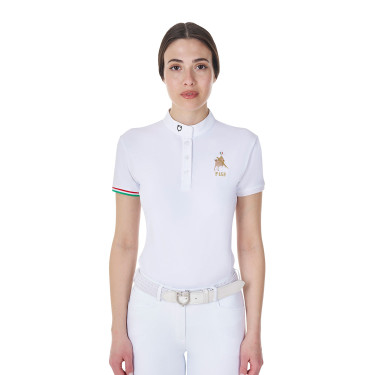 Wedstrijdpolo Equestro x FISE dames slim fit met korte mouwen Wit