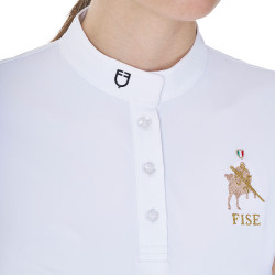Wedstrijdpolo Equestro x FISE dames slim fit met korte mouwen Wit