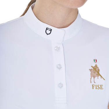 Wedstrijdpolo Equestro x FISE dames slim fit met korte mouwen Wit