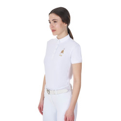 Wedstrijdpolo Equestro x FISE dames slim fit met korte mouwen Wit