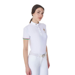 Wedstrijdpolo Equestro x FISE dames slim fit met korte mouwen Wit