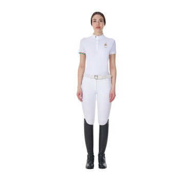 Wedstrijdpolo Equestro x FISE dames slim fit met korte mouwen Wit