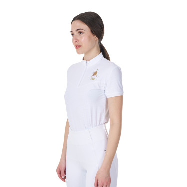 Wedstrijdpolo dames stretch Equestro x FISE korte mouwen Wit