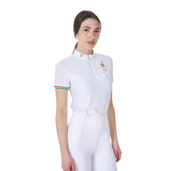 Wedstrijdpolo dames stretch Equestro x FISE korte mouwen Wit