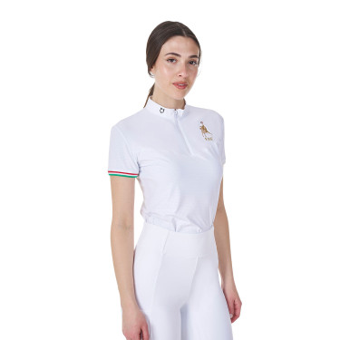 Wedstrijdpolo dames stretch Equestro x FISE korte mouwen Wit