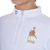 Wedstrijdpolo voor meisjes met lange mouwen Equestro x FISE Wit