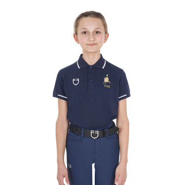 Unisex kinderpoloshirt Equestro x FISE van technische stof met korte mouwen Marineblazer Marineblauw
