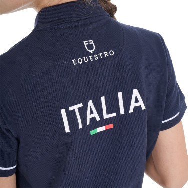 Unisex kinderpoloshirt Equestro x FISE van technische stof met korte mouwen Marineblazer Marineblauw
