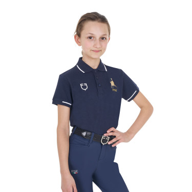 Unisex kinderpoloshirt Equestro x FISE van technische stof met korte mouwen Marineblazer Marineblauw