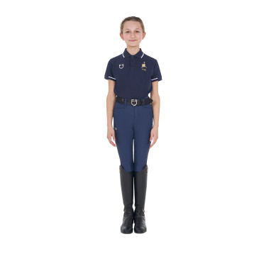 Unisex kinderpoloshirt Equestro x FISE van technische stof met korte mouwen Marineblazer Marineblauw