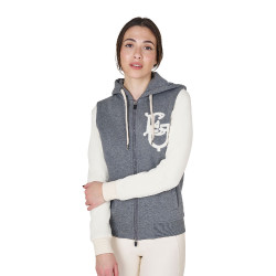 Dames sweatshirt Equestro EQ tweekleurig met ritssluiting aan de voorkant Gemêleerd grijs / antiek wit
