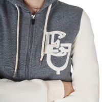 Dames sweatshirt Equestro EQ tweekleurig met ritssluiting aan de voorkant Gemêleerd grijs / antiek wit