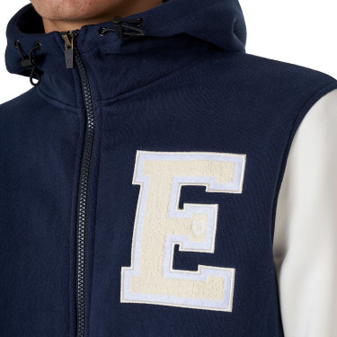 Heren sweatshirt Equestro Institutional tweekleurig met frontale ritssluiting Marineblazer / antiek wit Marineblauw