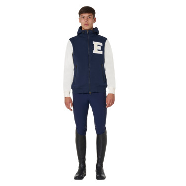 Heren sweatshirt Equestro Institutional tweekleurig met frontale ritssluiting Marineblazer / antiek wit Marineblauw