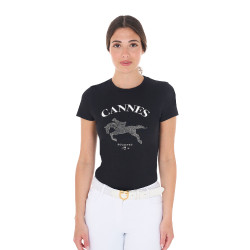Dames T-shirt Equestro Cannes katoen met strass, korte mouwen Zwart